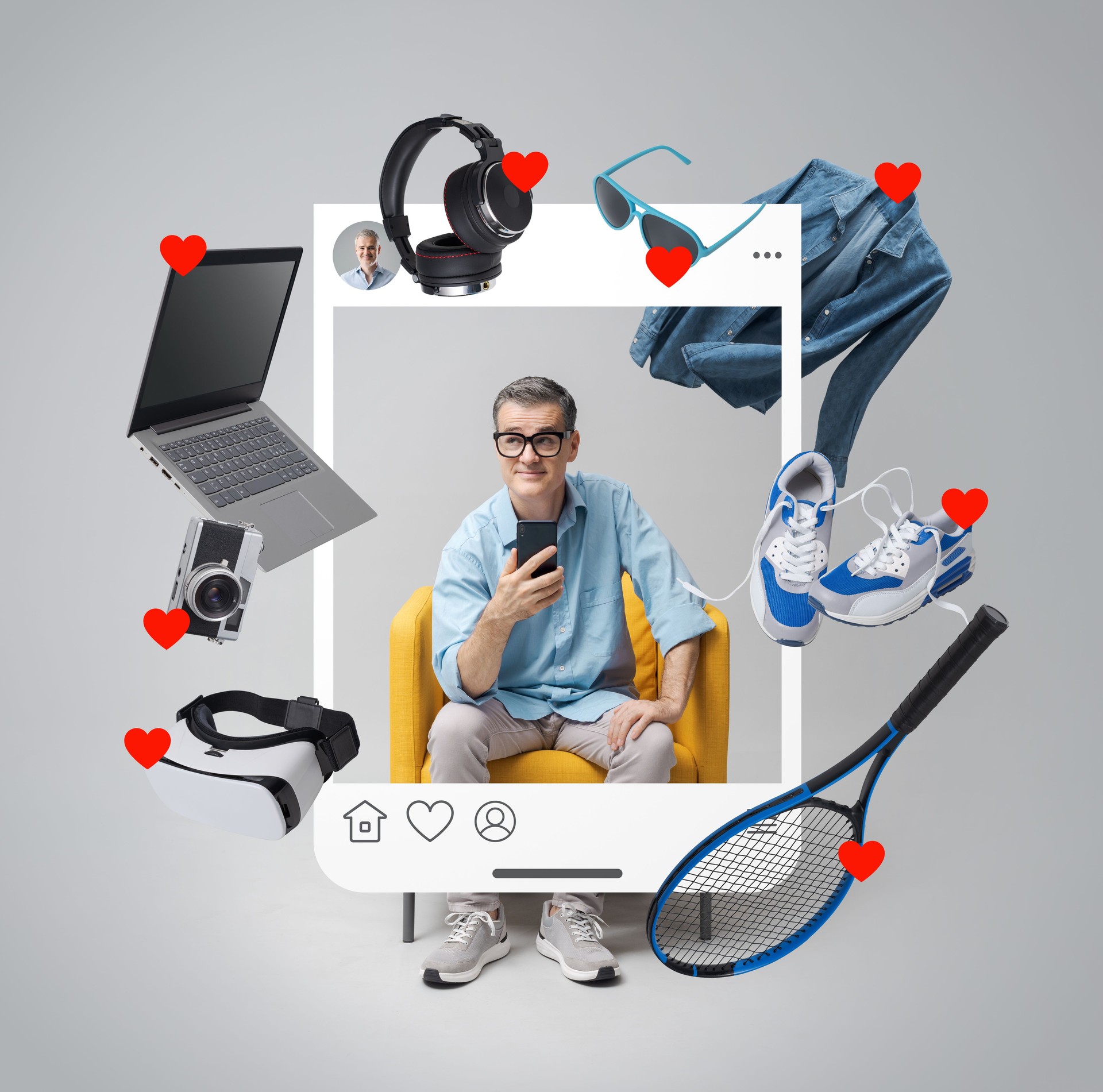 Happy man liking products online